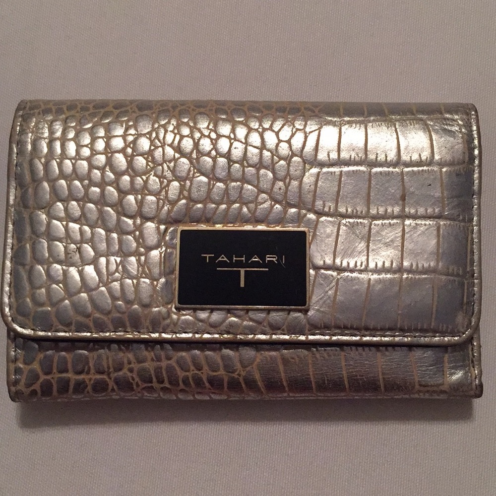 TAHARI gold silver snake skin wallet